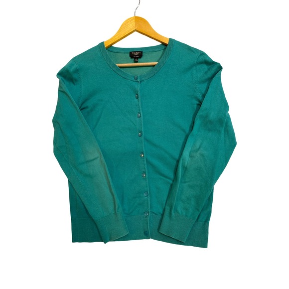Talbots Petite Teal Green Pima Cotton Button Front Cardigan Sweater Size S - Picture 8 of 9